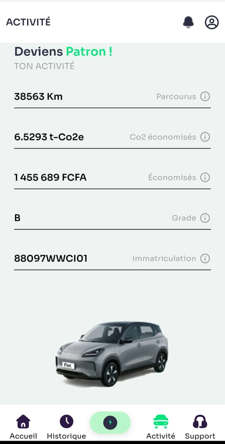 Écran de l'application Flot, Ton activité