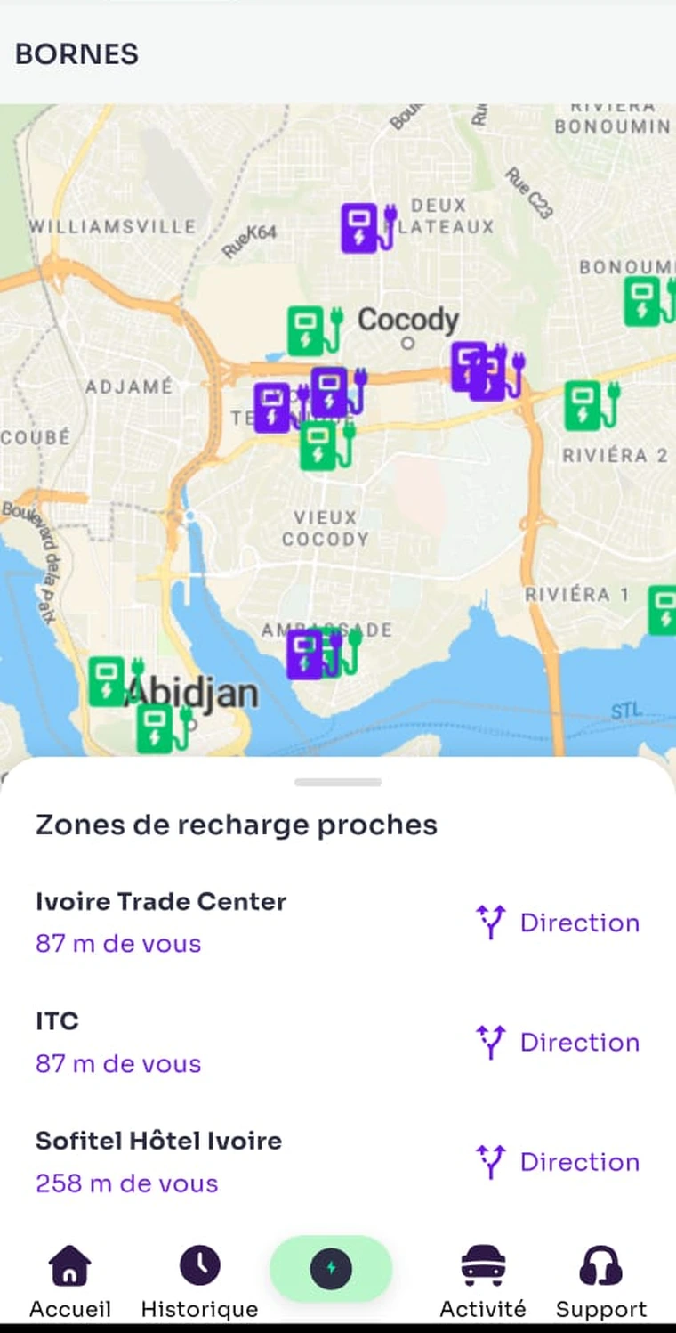 Écran de l'application Flot, Tes bornes