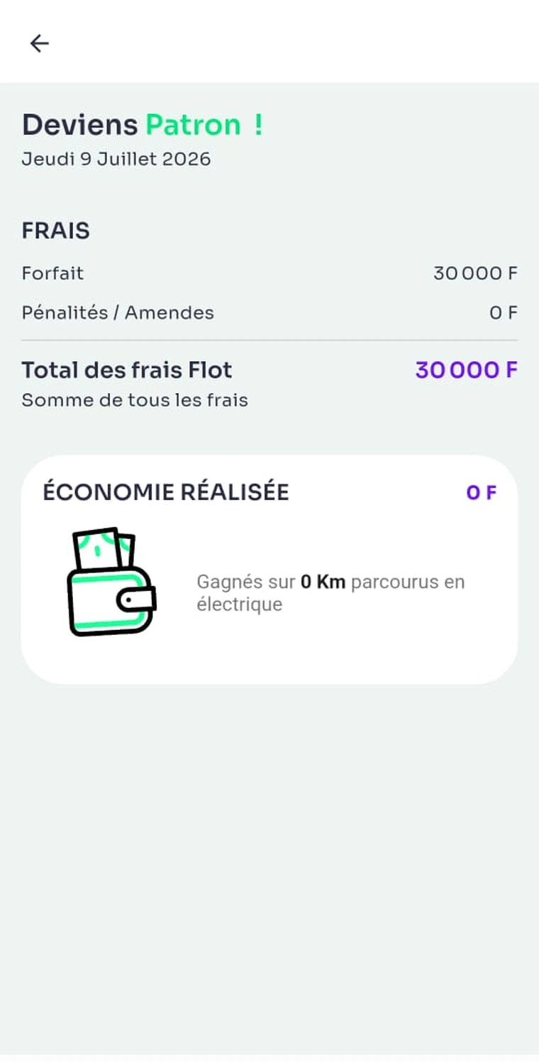 Écran de l'application Flot, Tes frais